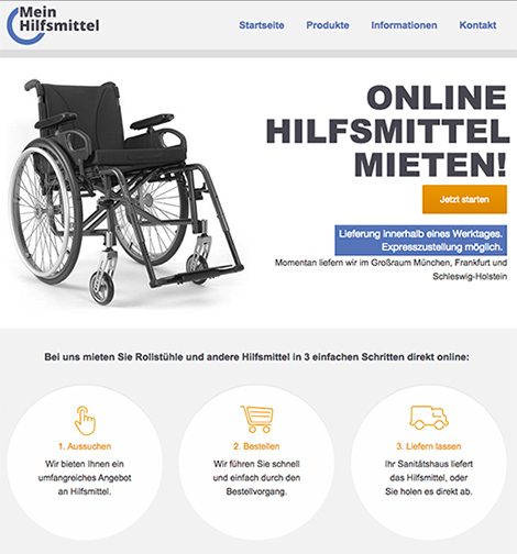Die Startseite von MeinHilfsmittel.de
